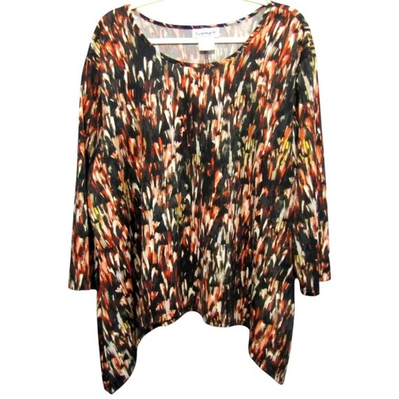Serengeti Black Rust Abstract Print 3/4 Sleeve Top Womens Size 2X Sharkbite Hem - Picture 1 of 7